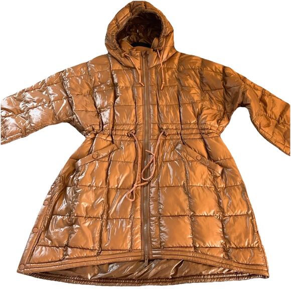 Free People FP MOVEMENT Patricia Packable Poncho Puffer Jacket Brown Large *READ - Picture 6 of 16